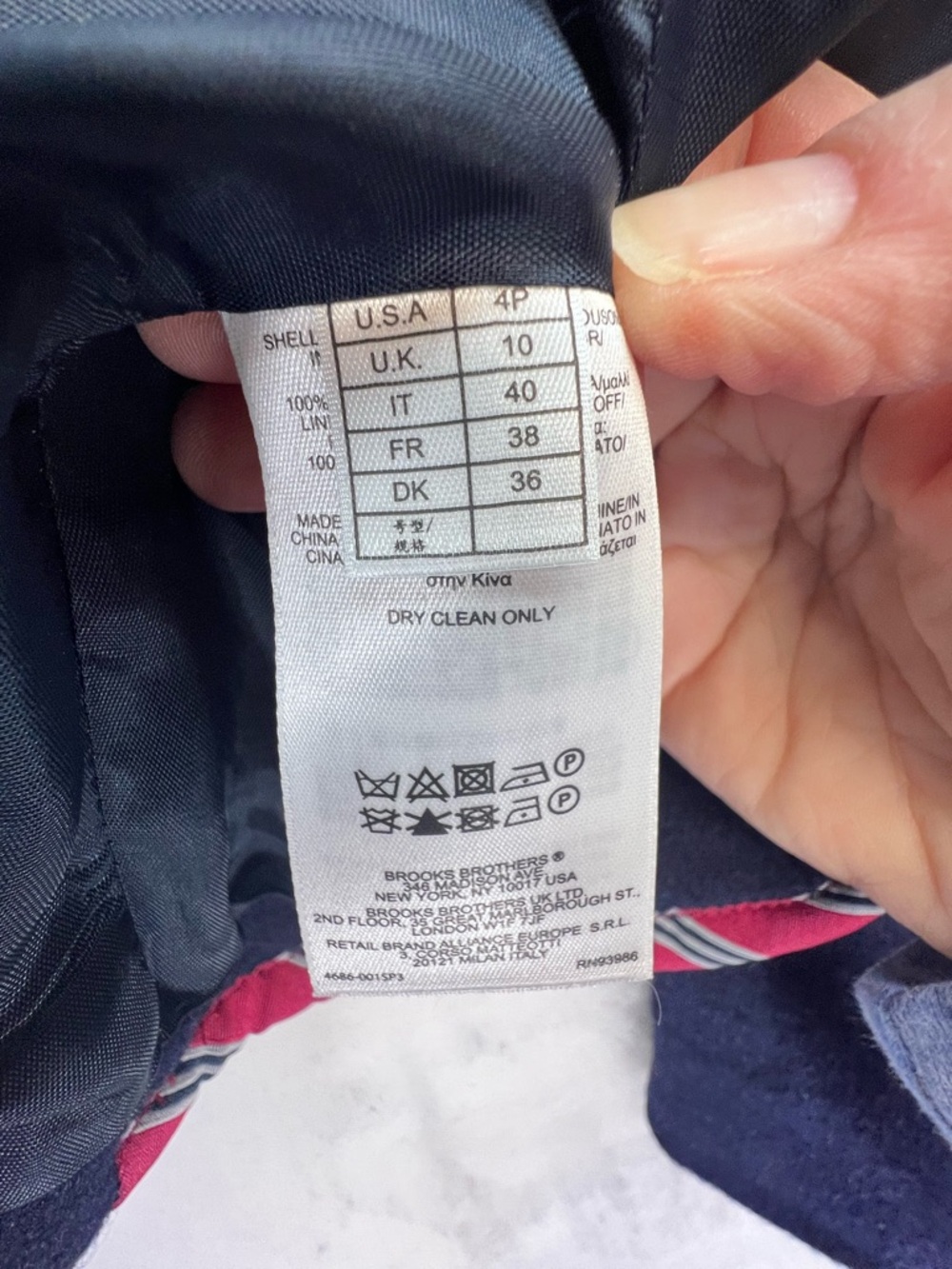 346 Brooks Brothers Womens Wool Striped Trim Blazer Jacket Navy Red Size 4 P - Picture 14 of 15